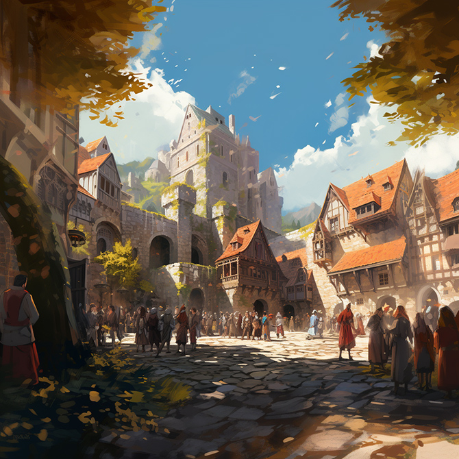 mioursmipanda artwork kaamelott village medieval