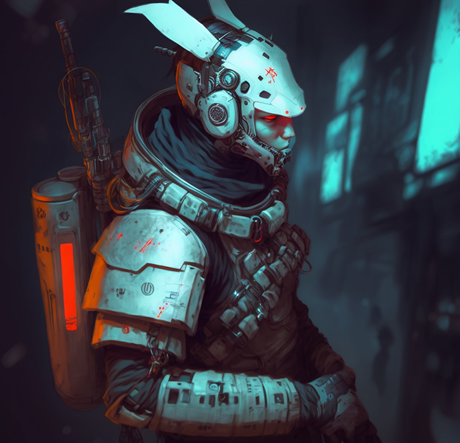 mioursmipanda artwork rabbit cyberpunk armor